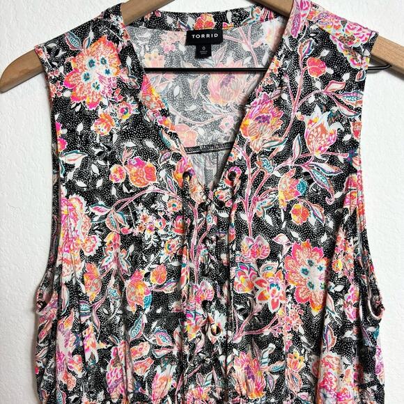 Torrid Babydoll Stretch Challis Lace Up Tunic Blouse Size 0 - Picture 4 of 7